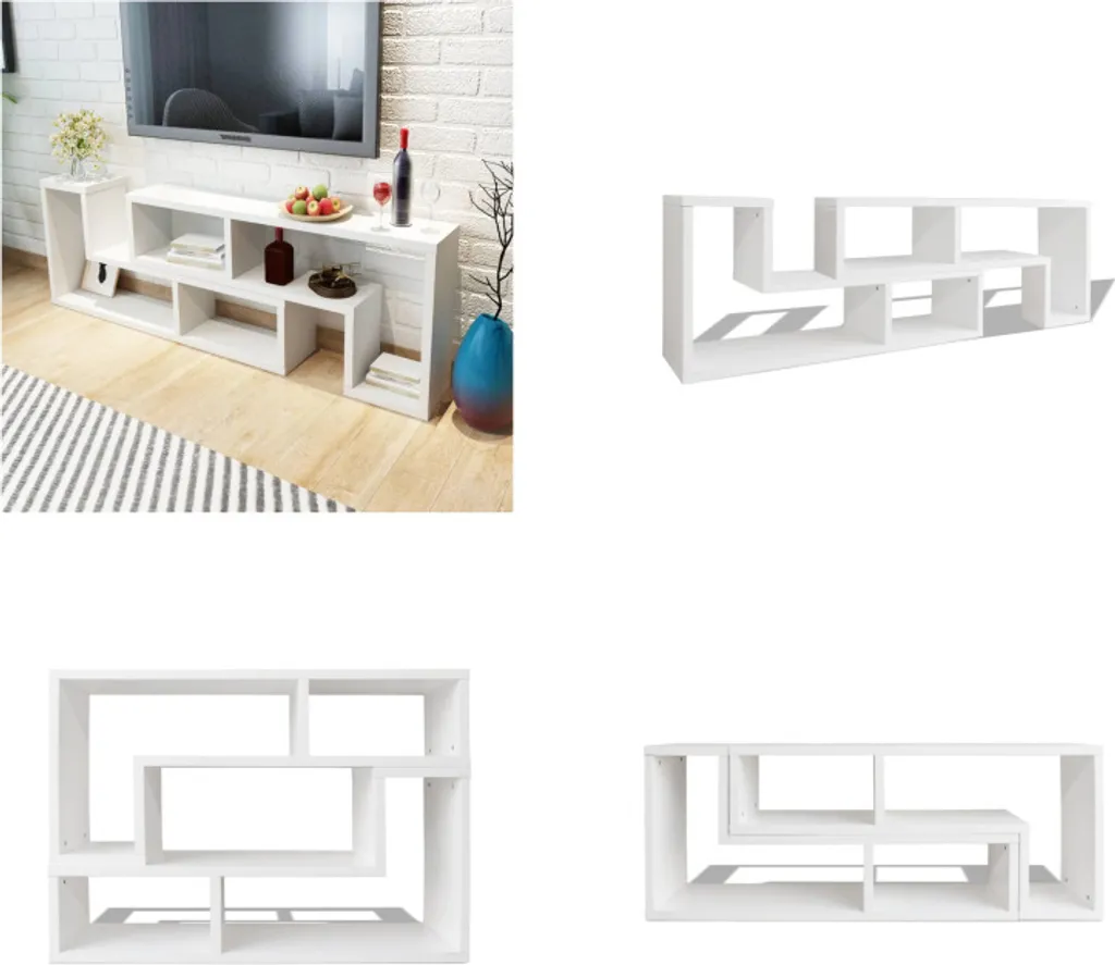 Armoire TV en L extensible blanc - Meuble de salon robuste et ajustable