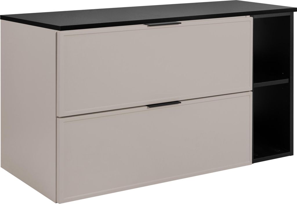 RODAN | Badezimmerschrank - SLIM - 100,6 cm - Kaschmir - 3 Farben von Griffen Enthalten GRATIS - mit dunkelgrauer Platte und Regal - Hängend