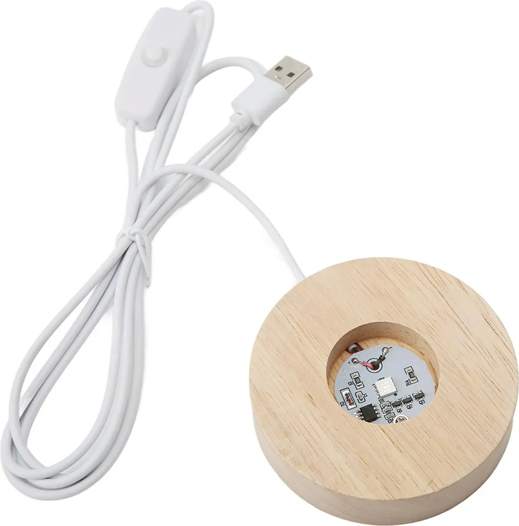 Supporto LED RGB Legno Quercia 5V USB - Base Circolare Decorativa 2cm