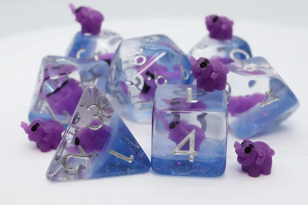 Dés de JDR Foam Brain Games Éléphant Violet - Finition Premium 7 Dés