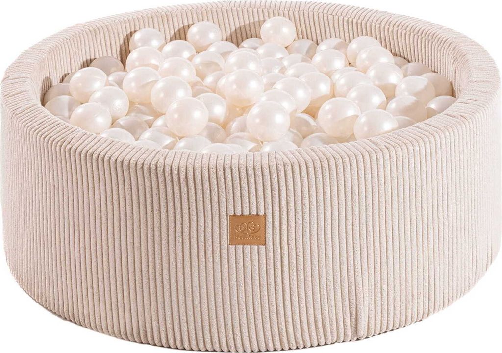 MeowBaby® Rundes Bällebad Bällepool Aesthetic 90x30 cm mit 200 Bällen, Kordsamt, Beige: Weiße Perle