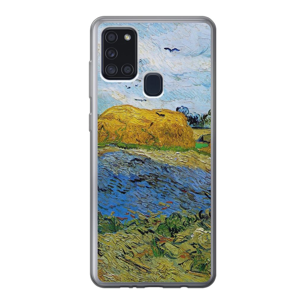 MuchoWow Handyhülle Schutzhülle Hülle für Samsung Galaxy A21s Heuballen unter einem regnerischen Himmel - Vincent van Gogh Silikon Softcase H...