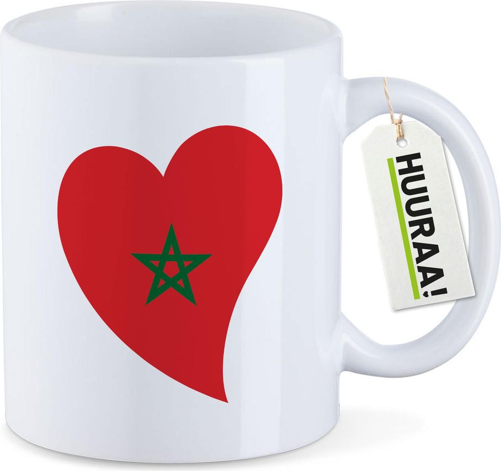 Huuraa Kaffeetasse Marokko Flagge Herz 330ml Weiß Keramik Kaffeebecher Geschenkidee