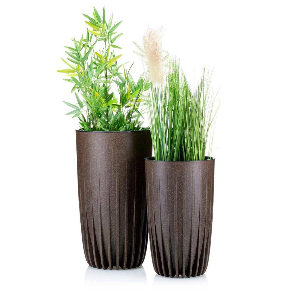 Blumentopf Set mit Einsatz, Eco 100% Recycelt, 2 Töpfe Hoch, Coffee Espresso