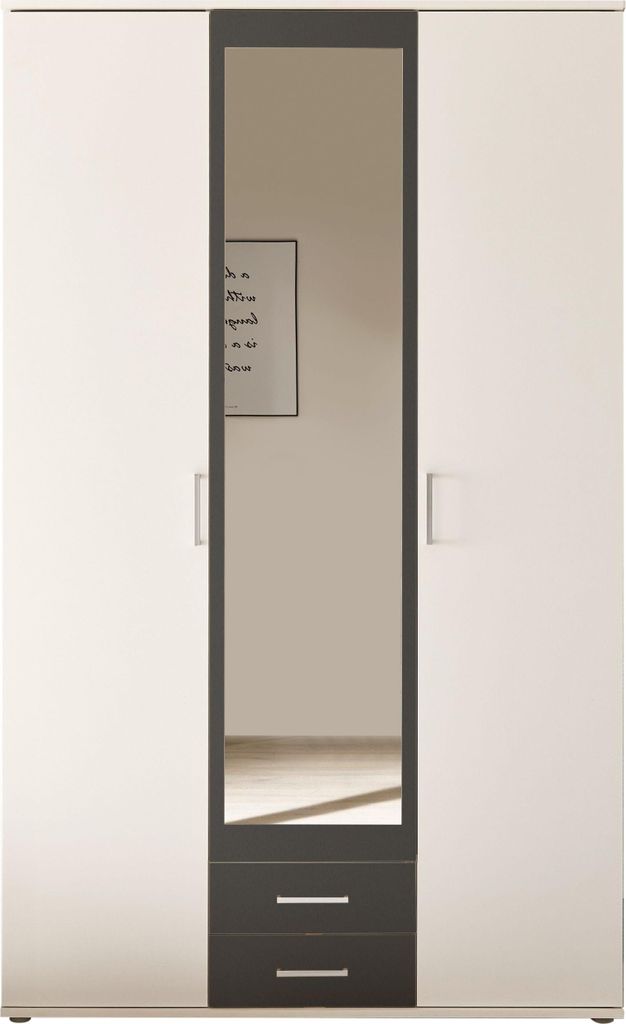 Pol Power Hanau Kleiderschrank + Spiegel Holzwerkstoff Melamin 3 Türen 120x196x54 cm