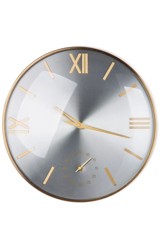 Horloge ronde métal bicolore champagne et argent Gilde diamètre 41 cm