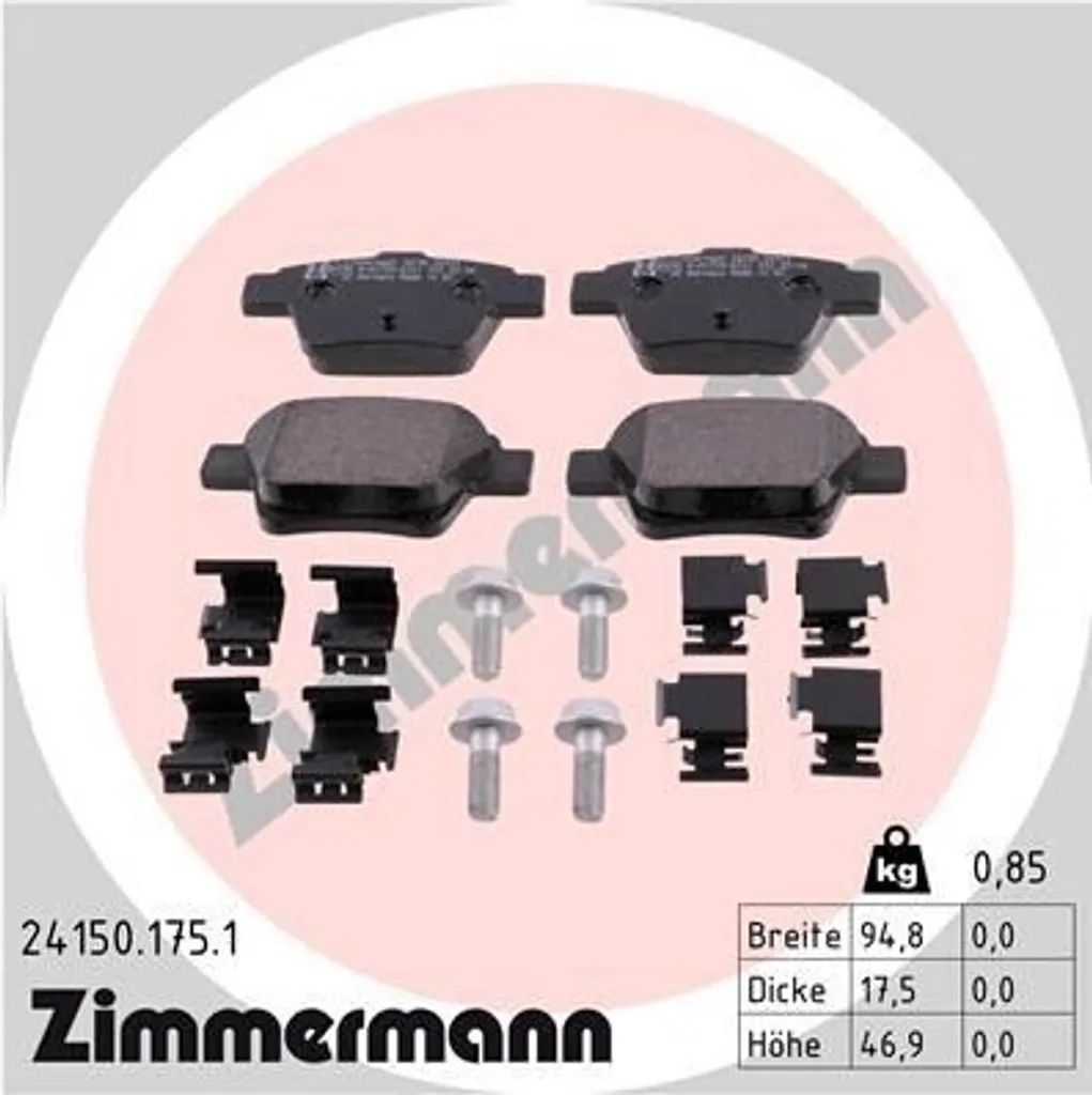Zimmermann 24150.175.1 Plaquettes de Frein Haute Performance pour 307 SW