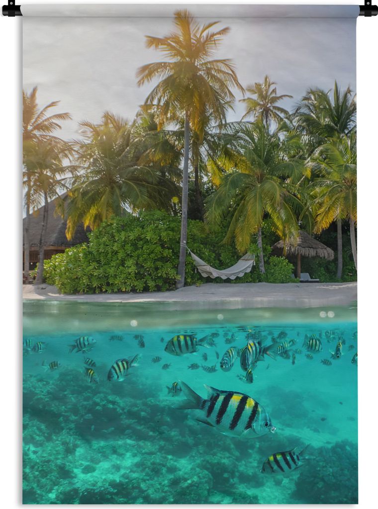 MuchoWow Wandteppich Wandbehang Strand - Meer - Fisch - Insel 120x180 cm Tapisserie Dekoration Wandtuch - Schlafzimmer - Dekorationen für das Haus