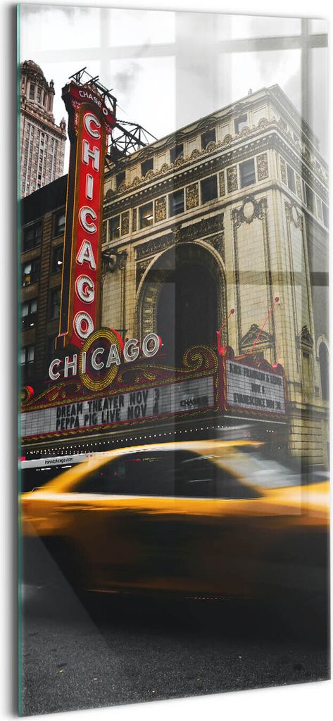 Designer Glasbild - Wandbild - Glas Bild - 70x140 cm - Theater In Chicago