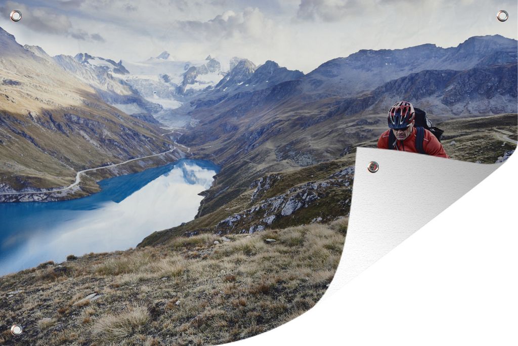 MuchoWow 90x60 cm Outdoor-Poster Gartendeko Sichtschutz Garten Poster für den Garten Mountainbiker in der Schweiz