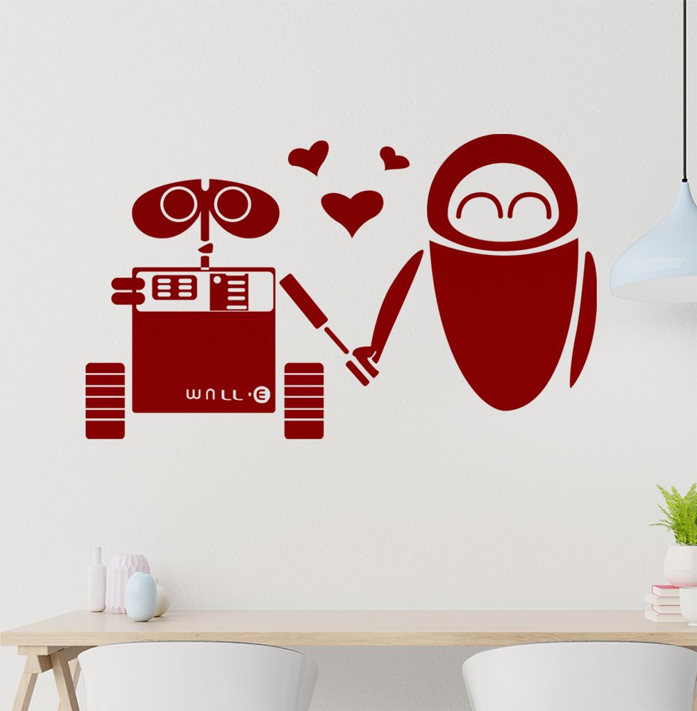 Roboter Liebe Wandtattoo in 6 Größen - Wandaufkleber Wall Sticker - Dekoration, Küche, Wohnzimmer, Schlafzimmer, Badezimmer