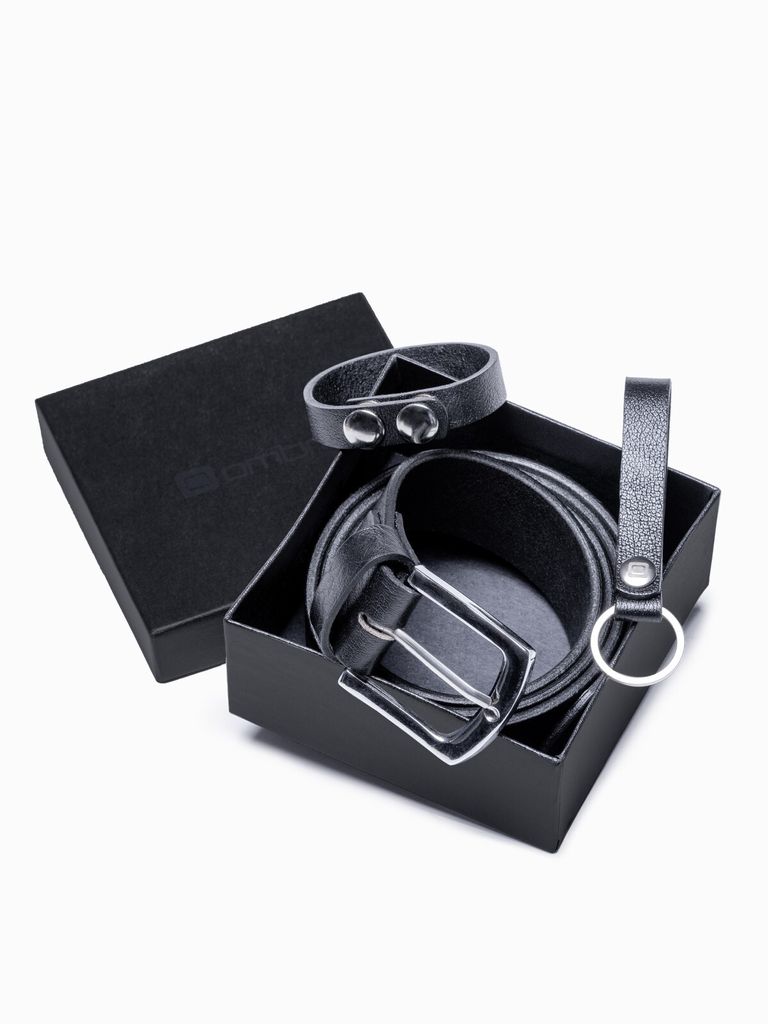 Ombre Clothing Herren Leder-Accessoire-Set Anos V1 schwarz L/XL
