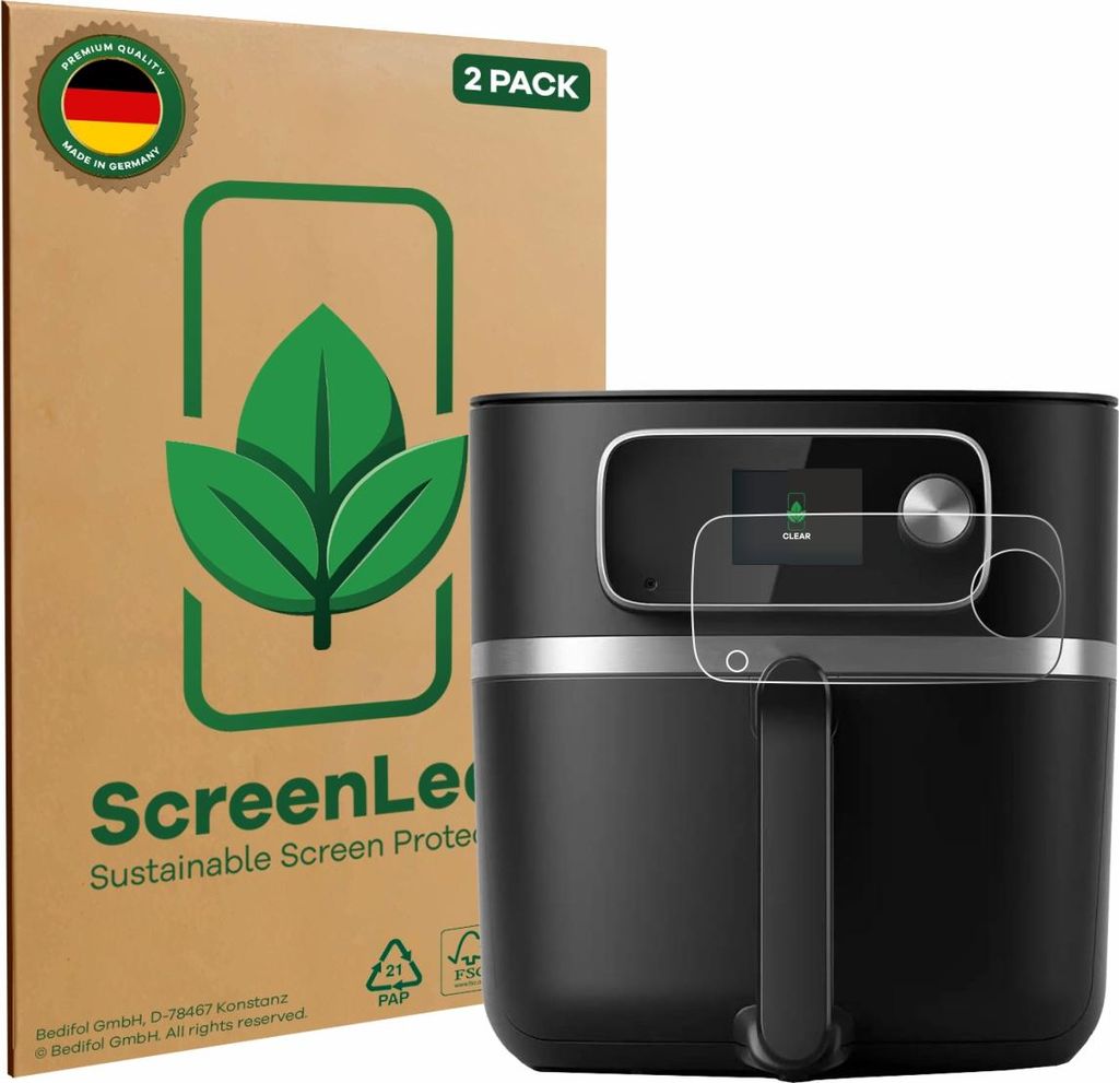 2x ScreenLeaf Schutzfolie für Philips Airfryer HD9880/90 nachhaltiger Displayschutz Display Schutz Folie Klar Transparent