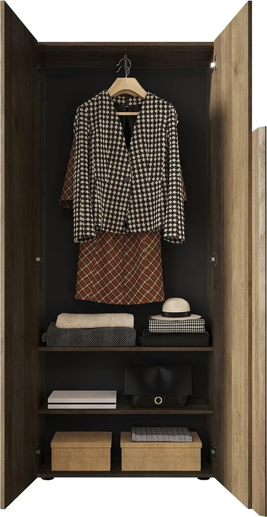 Penderie 2 Portes Pompei en Bois Noyer Brun 187 cm - Armoire de Chambre