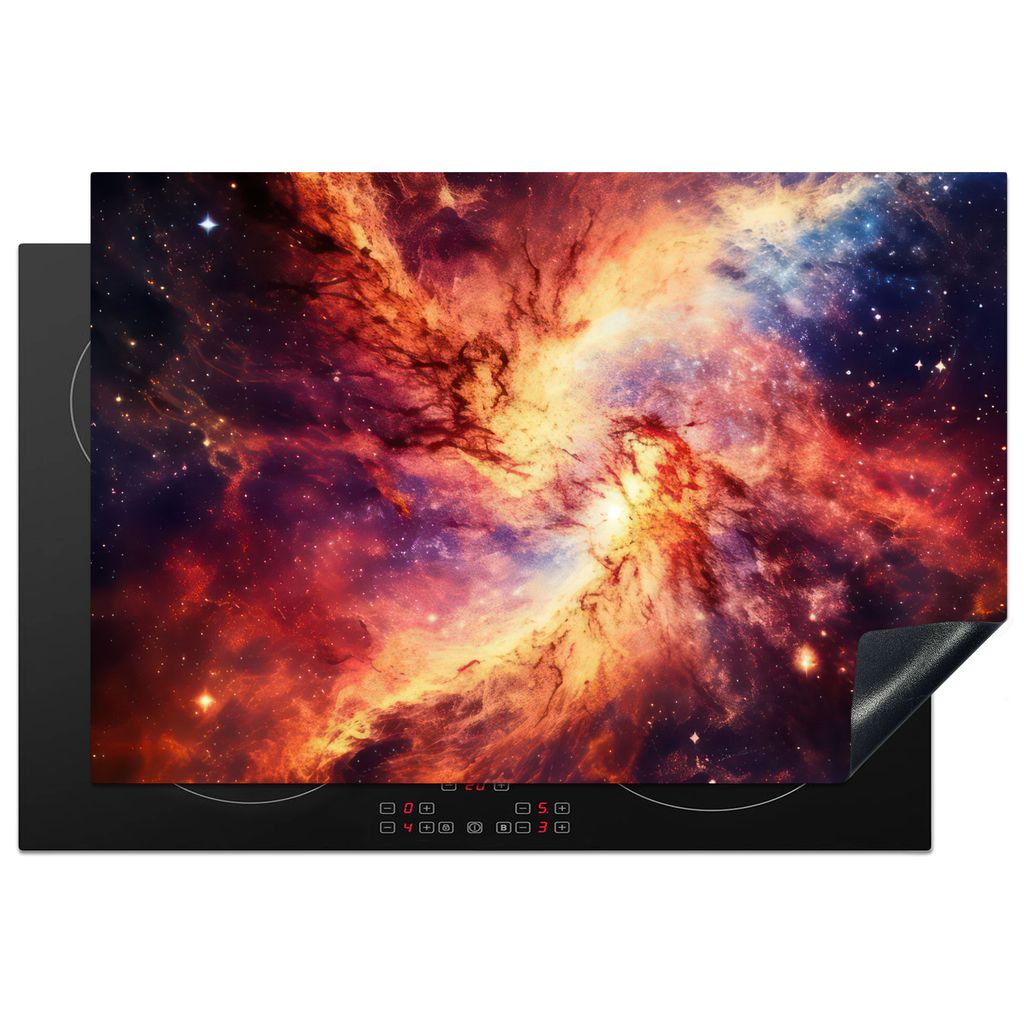 KitchenYeah Herdabdeckplatte Neon - Sternenhimmel - Raum - Bunt , 77x51cm, Küche Deko, Glaskeramikkochfeld Herdabdeckung, Abdeckplatte fùr Koch...