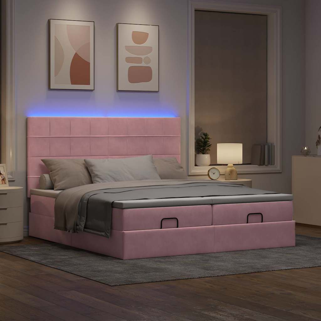 Maison Exclusive - Ottoman-Bett mit Matratzen & LEDs Rosa 160x200 cm Samt
