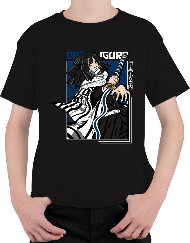 Kimetsu no Yaiba Obanai Iguro Schlange Katana Anime Geschenk Uni Kinder T-Shirt, Schwarz, 152