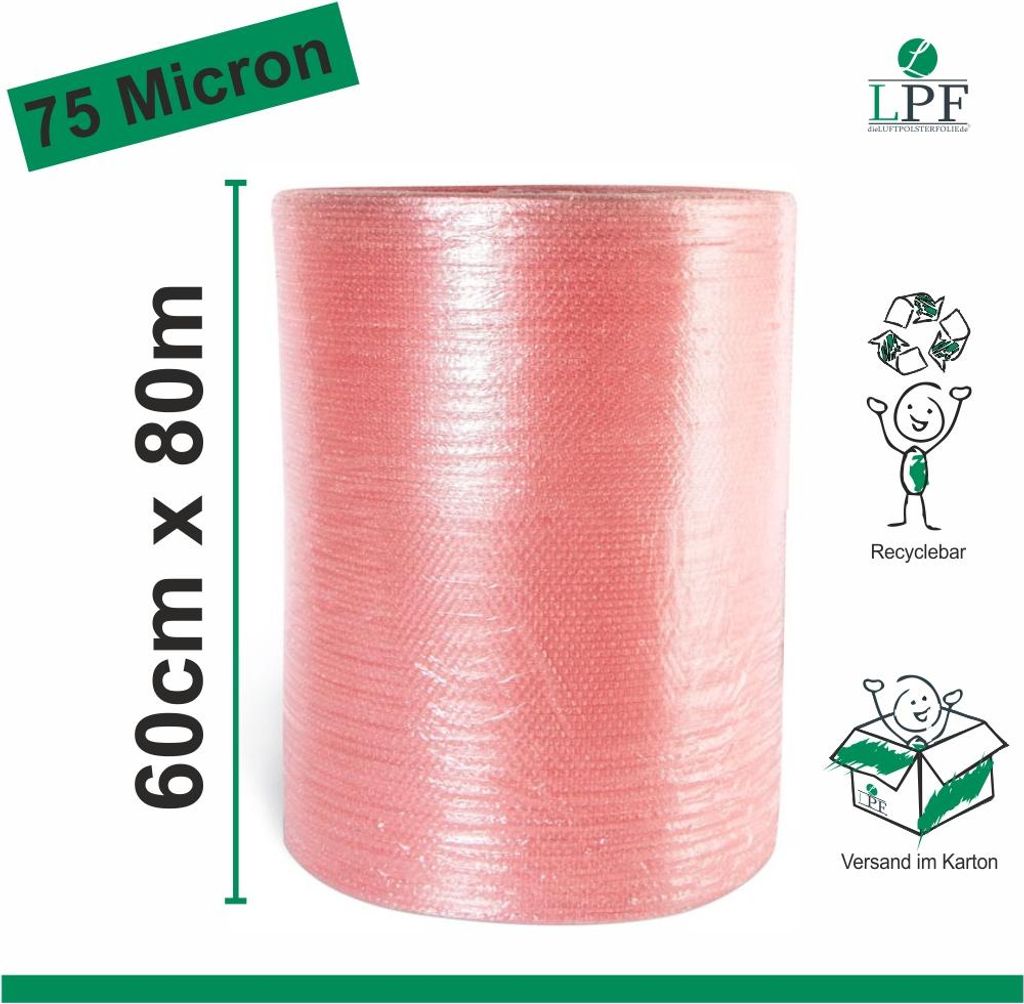 Luftpolsterfolie LPF75 Breite 60cm x Länge 80m Noppenfolie Produktbild 