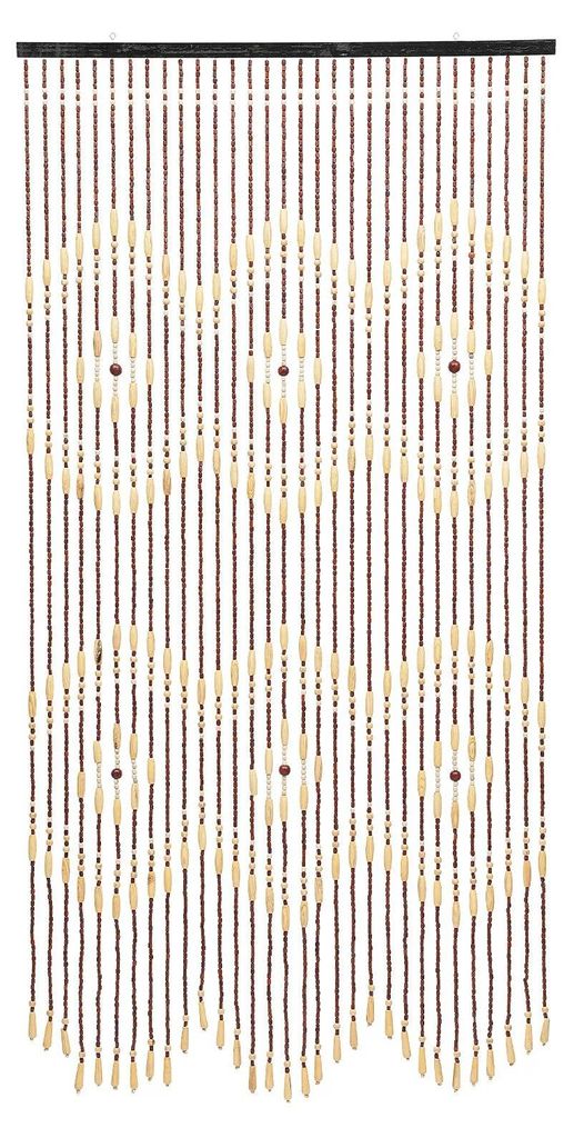 Perlenvorhang aus Bambus - Türvorhang mit Holzperlen - Handgefertigter Raumteiler - Boho Dekoration für Tür & Fenster - Beige
