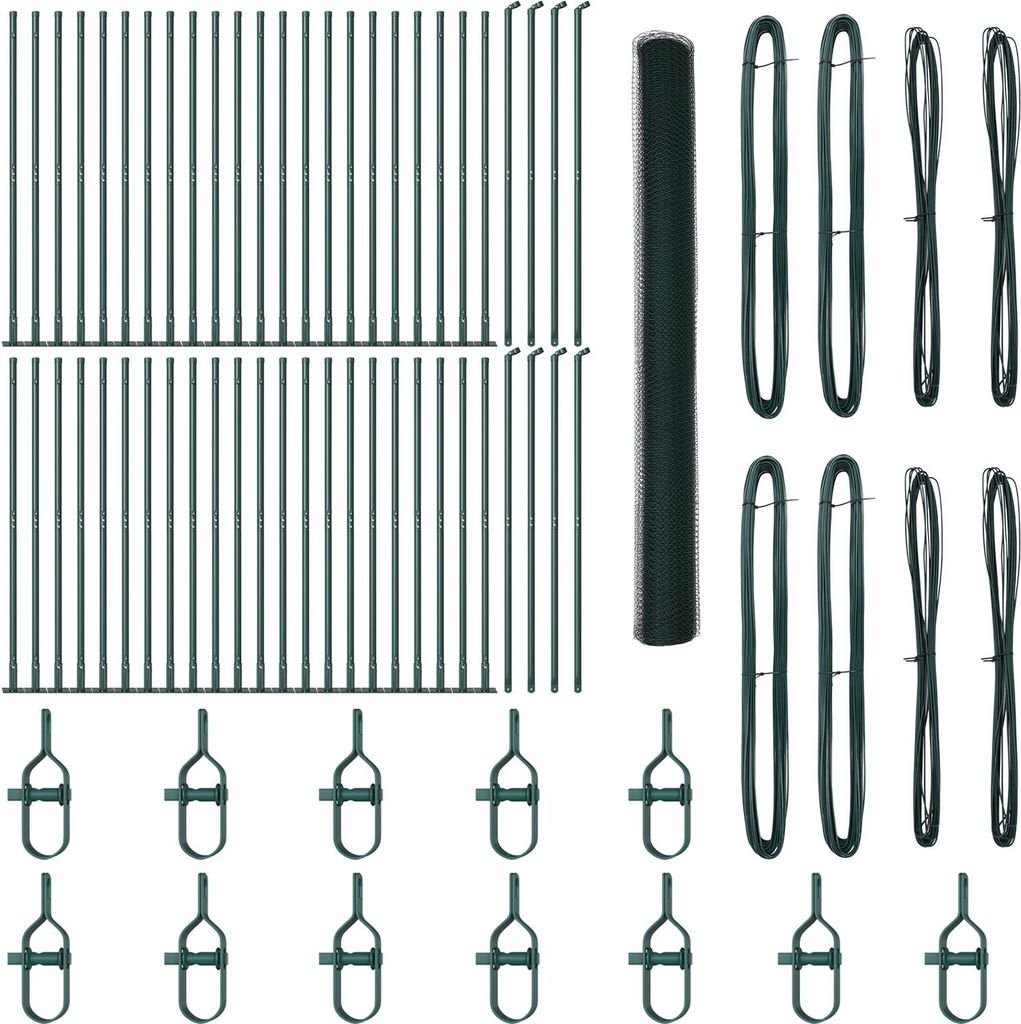 Möbel Sechseckzaun Grün 1,5x100 m Stahl, Zaunpfosten mit Fußplatten 13 Stück Ø32mm 83,5cm verzinkter Stahl - Zaunzubehör 3353599