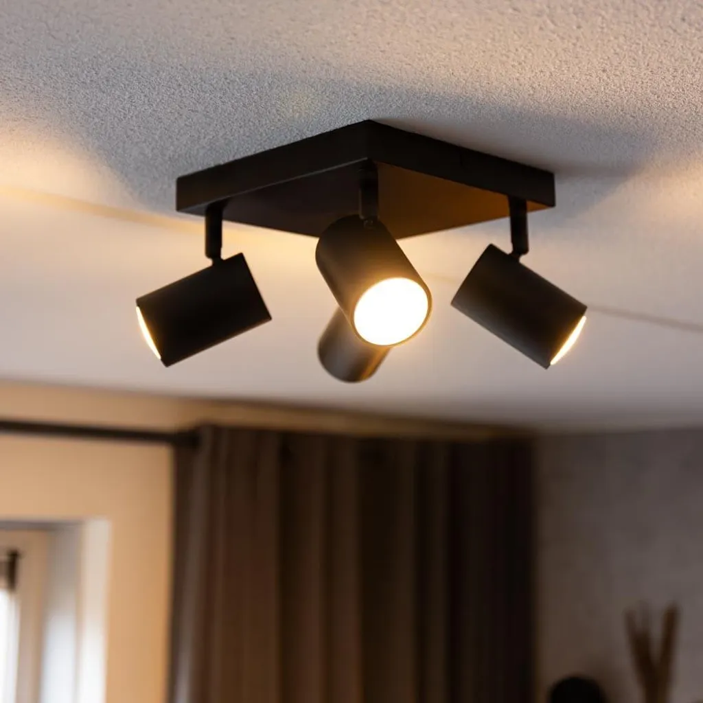 HOFTRONIC Plafonnier LED Noir 4 Spots GU10 Carré Orientable 35W - 5