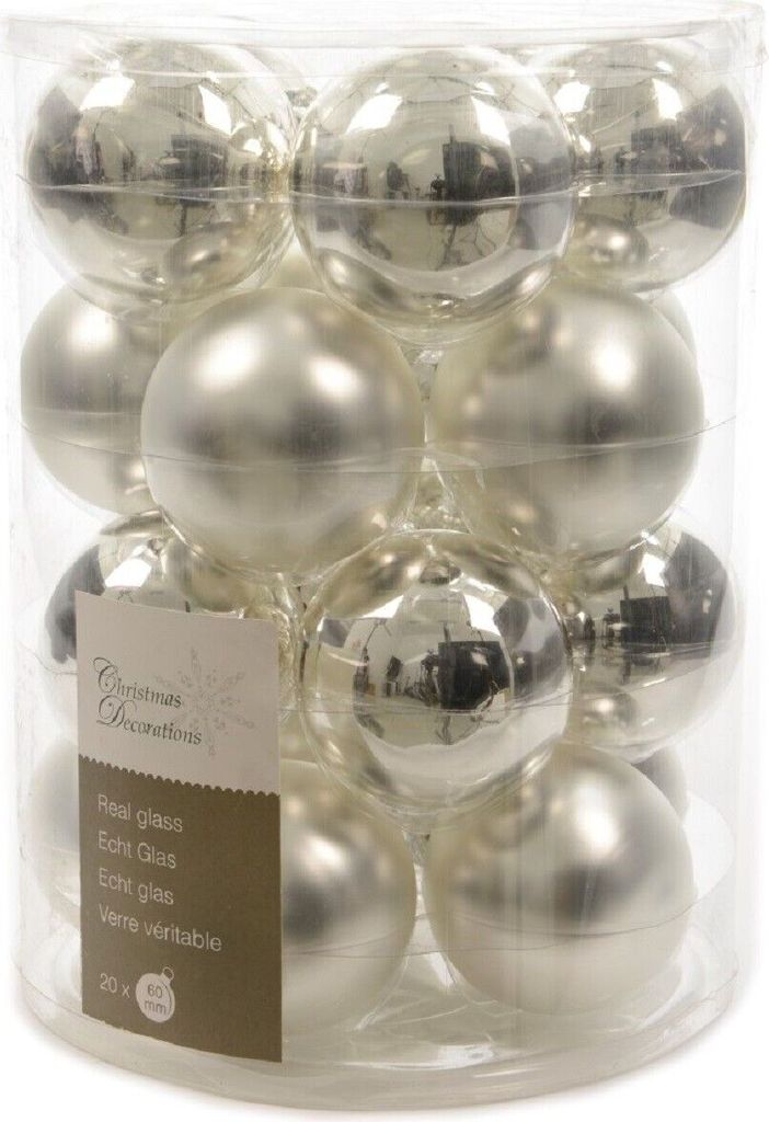 20 Christbaumkugeln GLAS 6cm, Farbe:silber glanz / matt Produktbild 7
