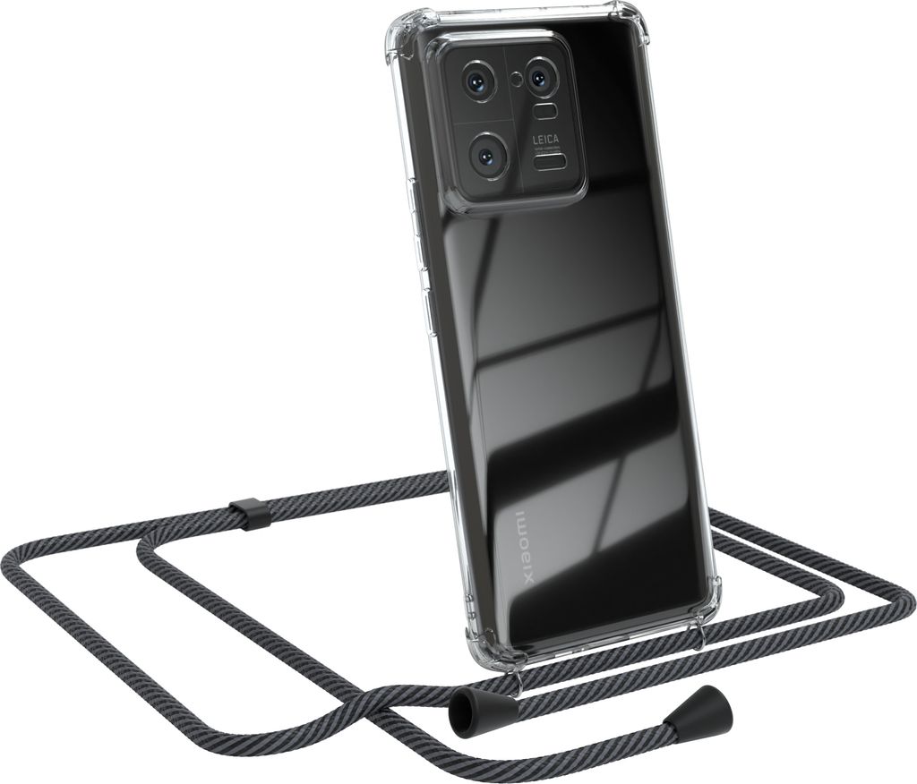 EAZY CASE Handykette kompatibel mit Xiaomi 13 Pro, Handyhülle mit Umhängeband, Handykordel, Schutzhülle Clear, Band in Grau
