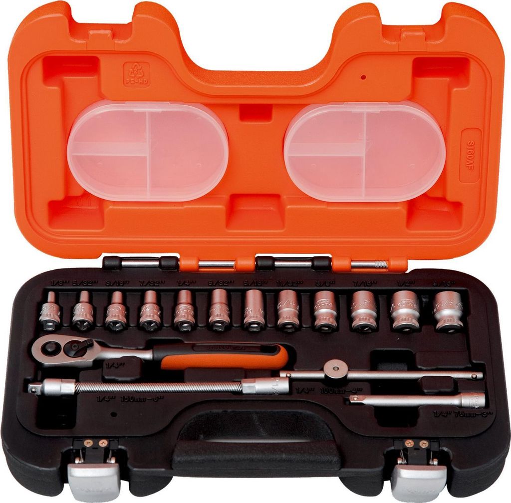 Bahco Steckschlüsselsatz Chrom Vanadium Stahl 16tlg. 6-kant 1/4 Zoll mit Dynamik-Drive - BAHCO S160