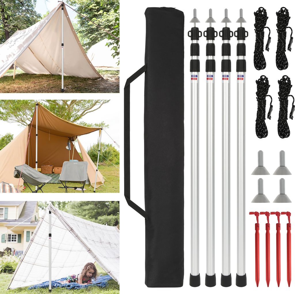 Clanmacy Zeltstange 4pcs Teleskop-Tarpstange Aluminium 87.5-234.5cm Camping-Zeltstange Strandmuschel, Markise, Shelter, Camping, Wandern