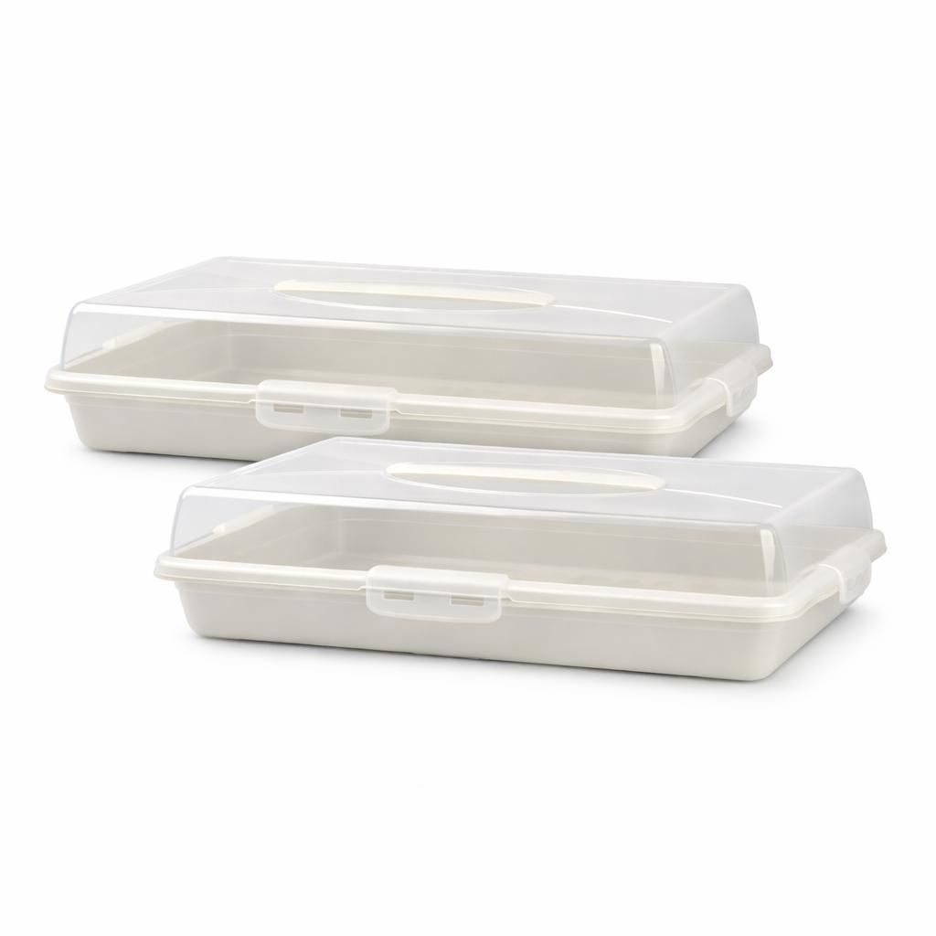 2er Set Kuchen-Transportbox VIKING 44x30cm – Tortenglocke mit Deckel, Tragegriff & Clipverschluss