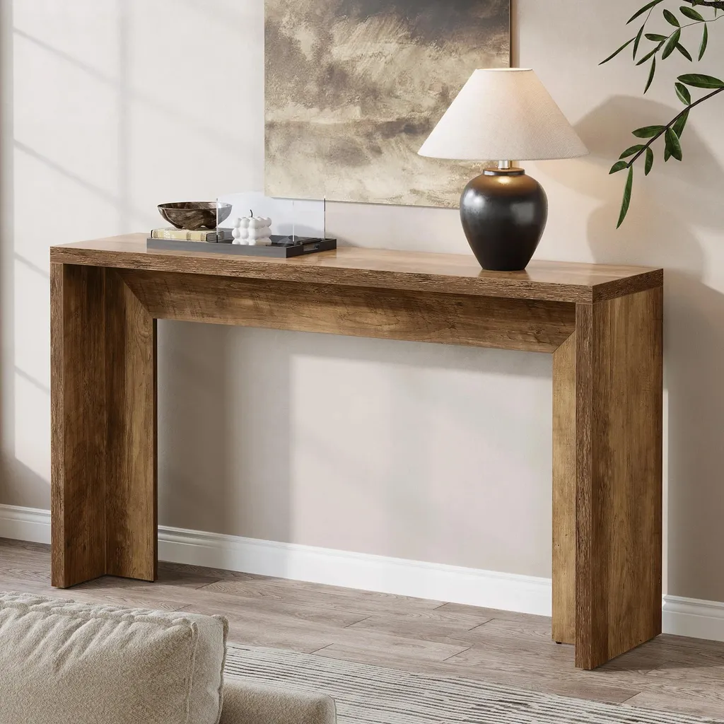 Console étroite 140 cm gris clair pour couloir encombré style rétro