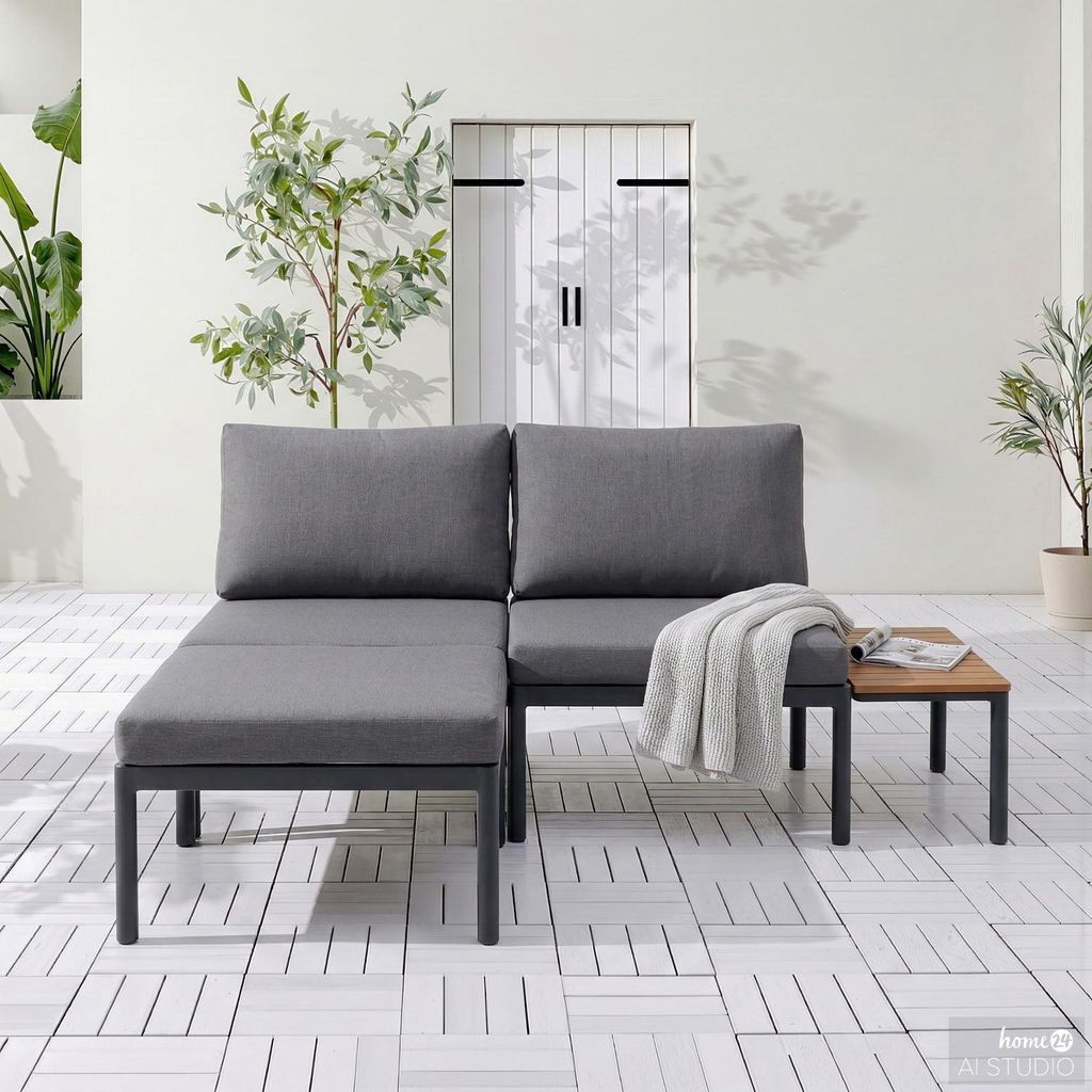 home24 Loungeset - 3-teilig - Aluminium - Grau Produktbild 