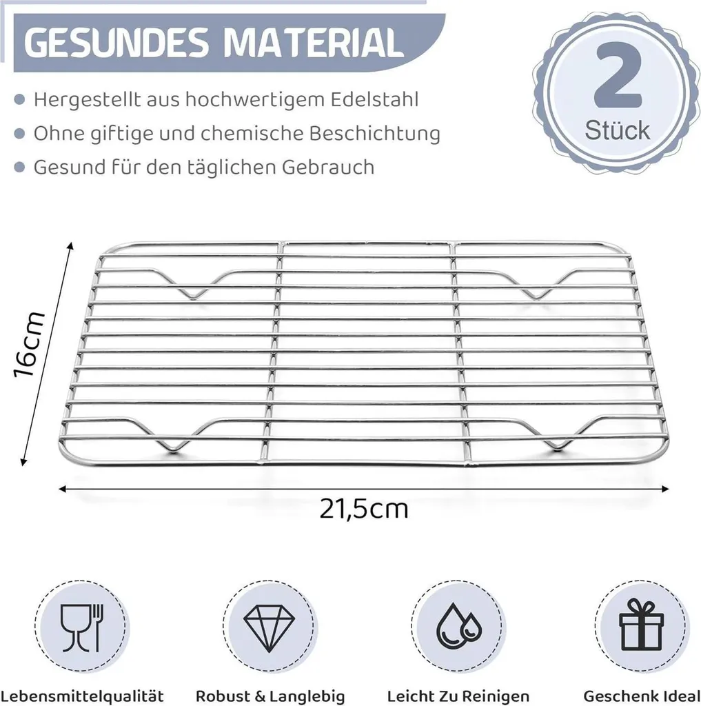 Set 2 Griglie Raffreddamento Inox 21,5x16 cm | Professionali per Forno - 2