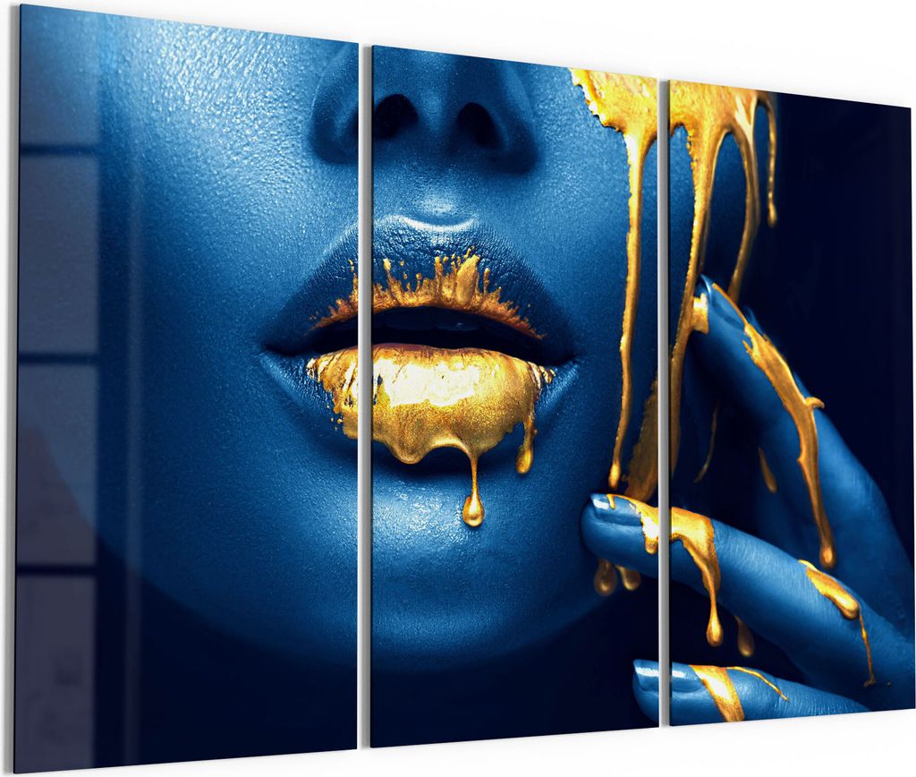 DEQORI Glasbild Echtglas 3x50x100 cm 'Flüssiges Gold auf Haut' Wandbilder XXL groß