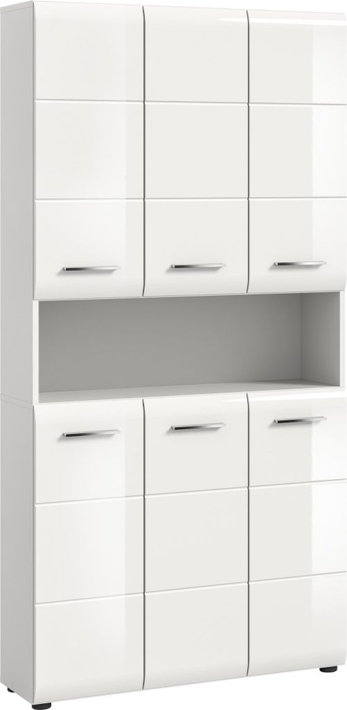 Stauraumschrank >Ice< in Weiß / Weiß Hochglanz - 90x185x30cm (BxHxT)