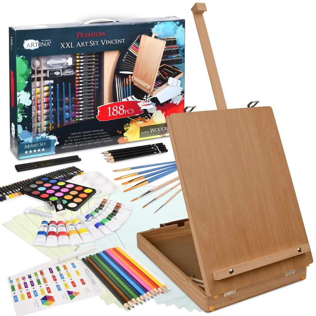 Coffret de peinture Artina XXL 188 pièces avec chevalet de table Vincent