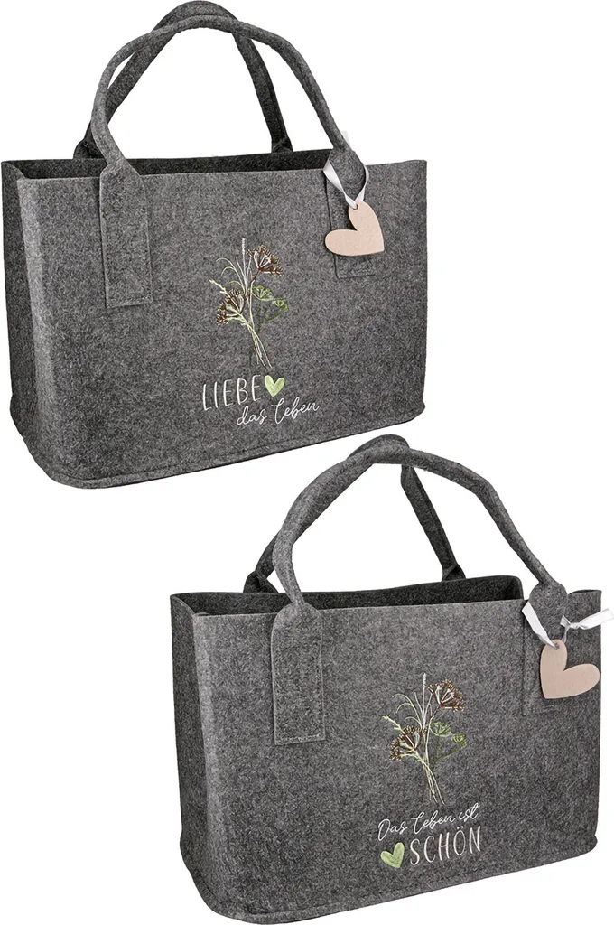 Sac de rangement pour bois ou revues en feutre gris décor nature 2p