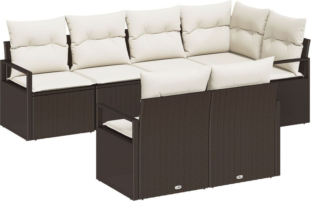 Möbel 7-teiliges Garten Sofa Set mit Kissen Braun Poly Rattan, 2-Sitzer Garten Sofa mit Kissen Braun Poly Rattan - Gartensofas 3346418
