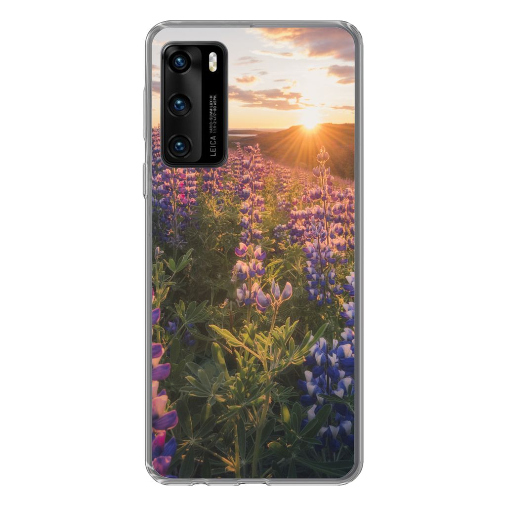 MuchoWow Handyhülle Schutzhülle Hülle für Huawei P40 Lupine - Sonne - Lila Silikon Softcase Handy Hülle - Handytasche