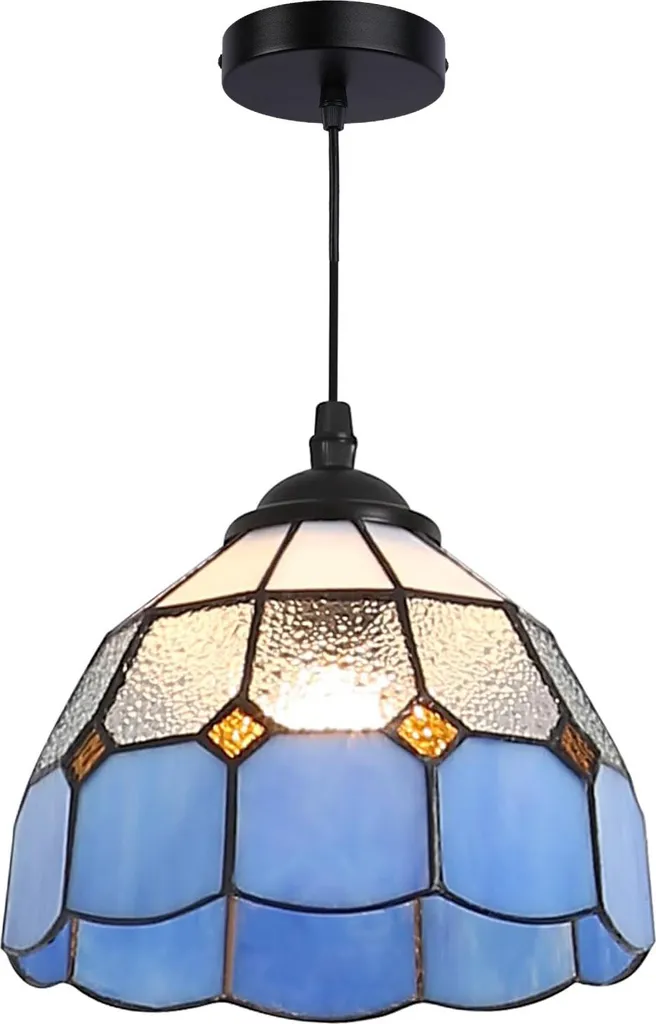 Suspension LIVIA en verre mosaïque bleu Ø20cm - Style Tiffany Floral