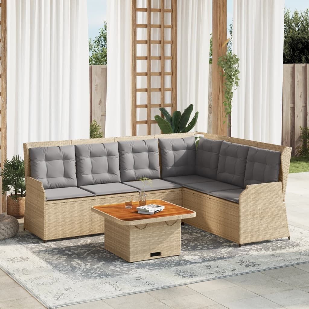 Industrie-Stil 5-tlg. Garten-Lounge-Set Sofa Set Essgruppe mit Kissen Beige Poly Rattan Terrassenmöbel2024 cloris