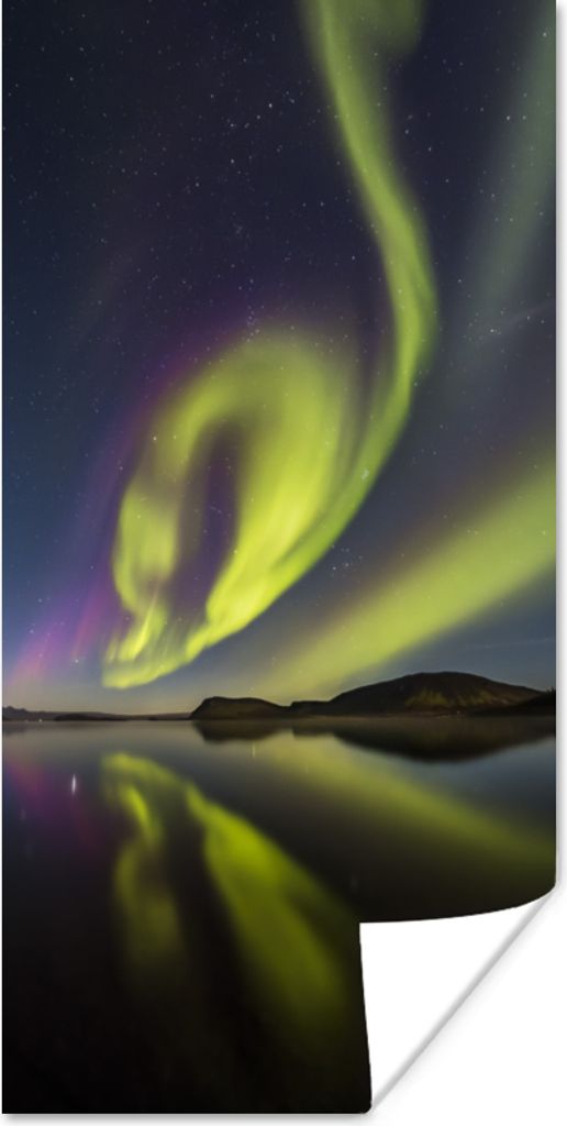 MuchoWow Poster Nordlichter - Schweden - Lila - Wasser - Grün 60x120 cm - Wandschmuck