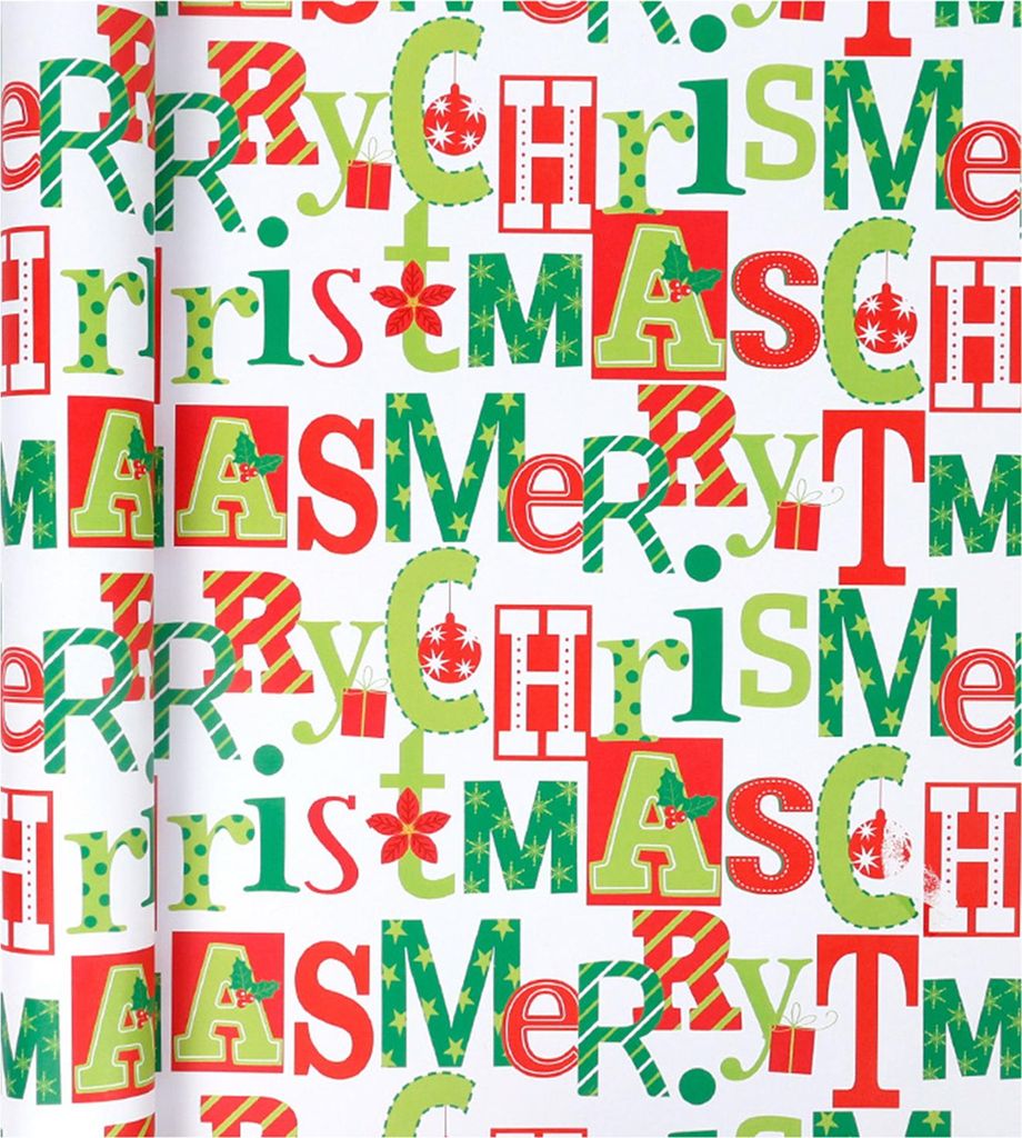 Weihnachtspapierrolle, 43 cm (17 Zoll), Frohe Weihnachten, Weihnachtsmann-Motiv, Wendbares Geschenkpapier für die Winterfeiertage, Verpackungsmate...