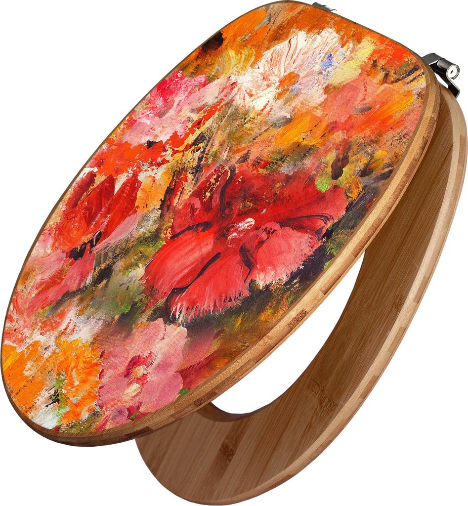 banjado Design WC Sitz Bambus 44x38x5cm - Fallende Blumen - Toilettendeckel/Toilettensitz Bambus - hochwertiger Bambus Klodeckel/WC-Sitz mit Univer...