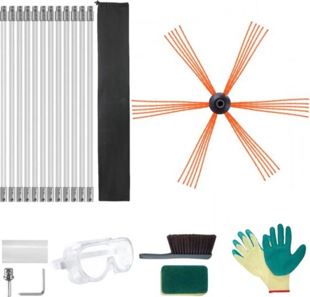 Set de ramonage 12m avec brosse nylon et tiges flexibles pour conduit