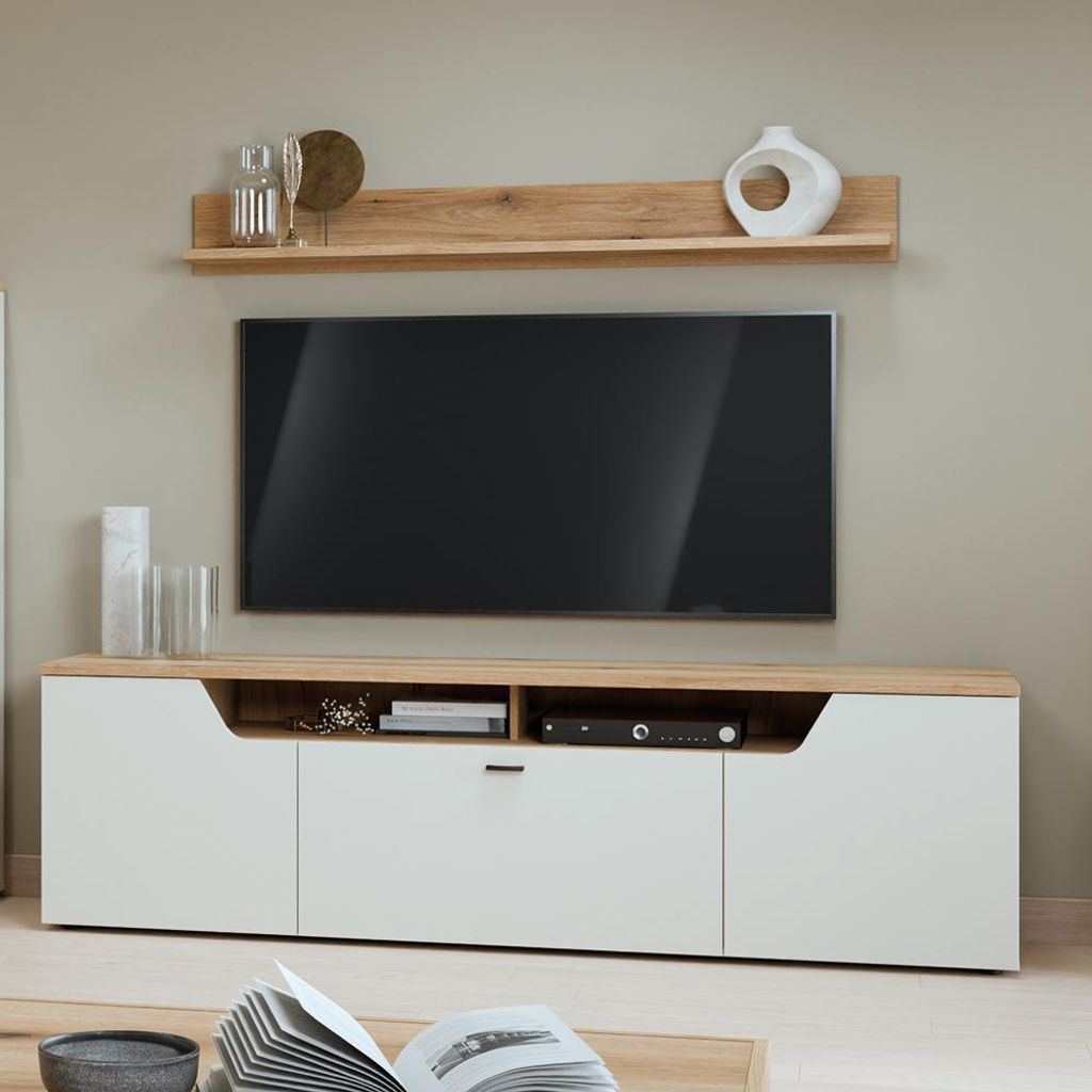 Wohnwand in Kaschmir & Eiche mit Wandboard & Lowboard, 2-teilig - CARMONA-129