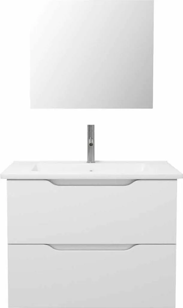 Ensemble de salle de bain 60 cm suspendu blanc brillant 2 tiroirs MILA