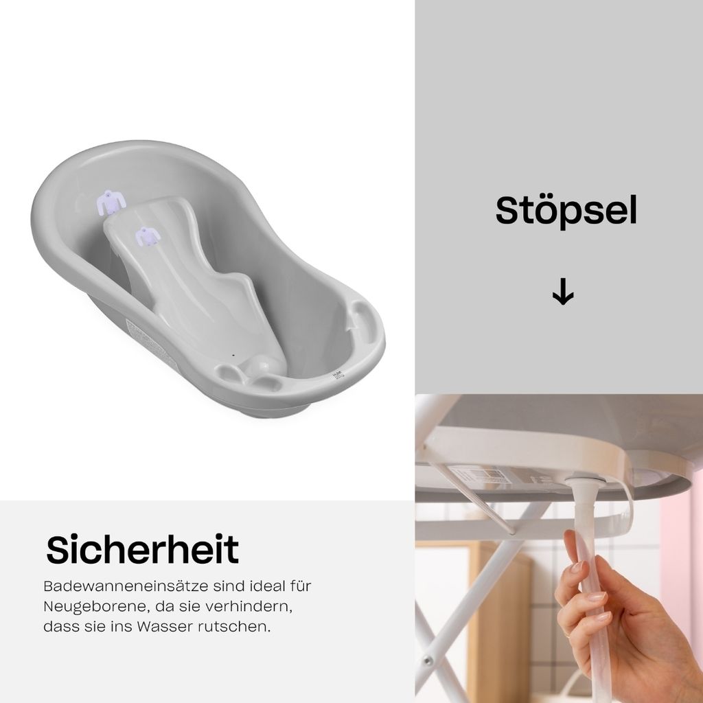 Babywanne, Sitz, Ständer, Abfluss – Grau Produktbild 6
