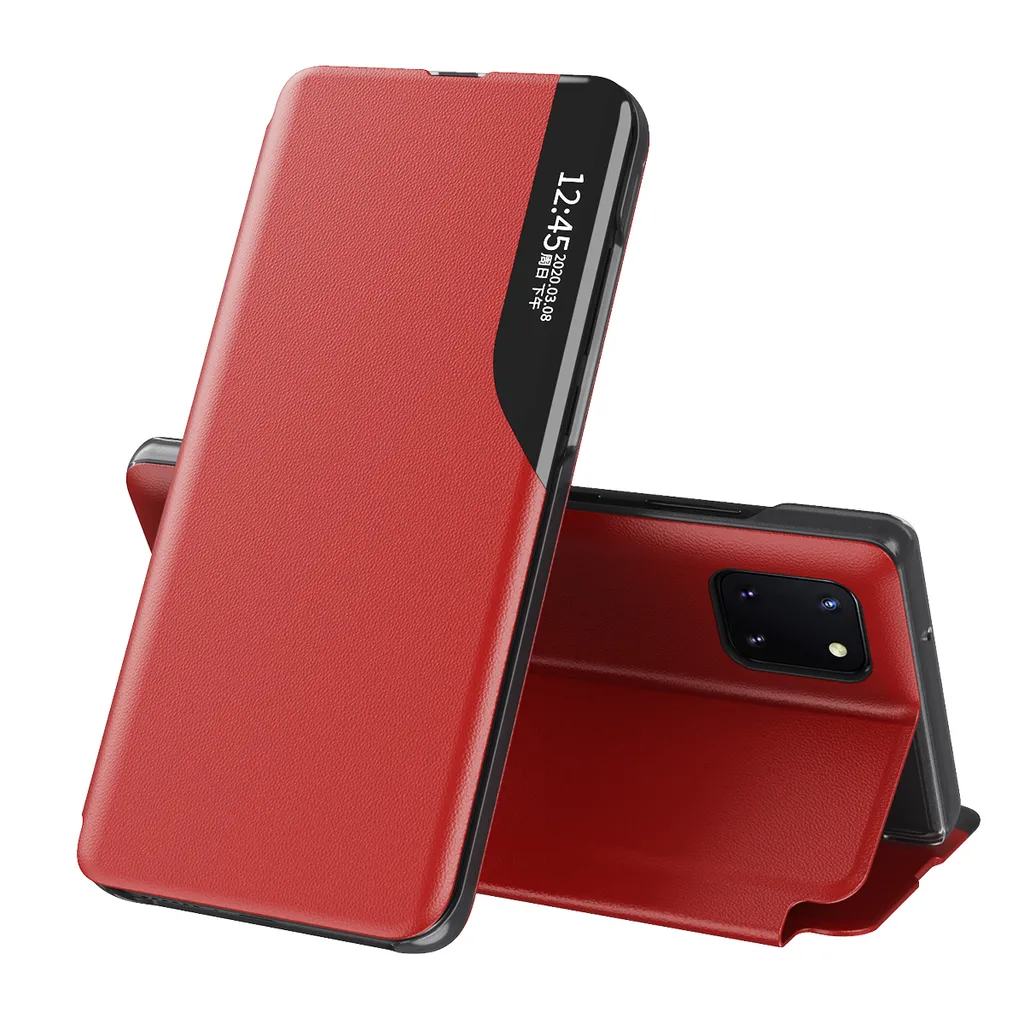 Custodia per Galaxy Note 10 Lite, Smart View Window Flip Stand Custodia protettiva in Finto cuoio per Samsung Galaxy Note 10 Lite rosso