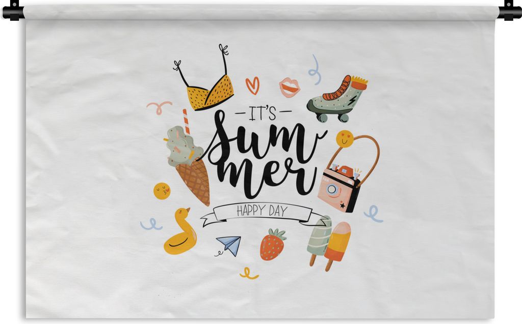 MuchoWow Wandteppich Wandbehang Sommer - Bikini - Erdbeere 150x100 cm Tapisserie Dekoration Wandtuch - Waschbar - Tapisserien - Wand-Decke